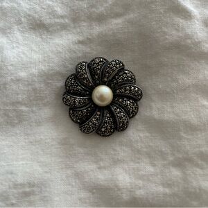 Sterling Silver Marcasite and Freshwater Pearl Brooch Pin